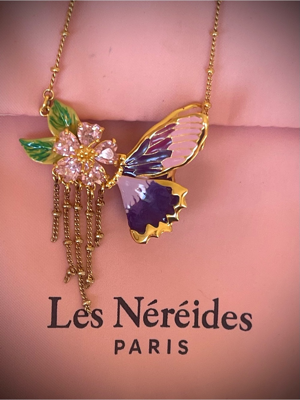 🦋Les Néréides Pink & Purple Butterfly Flower Necklace